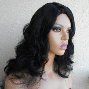 Long black curly synthetic heat ok wig